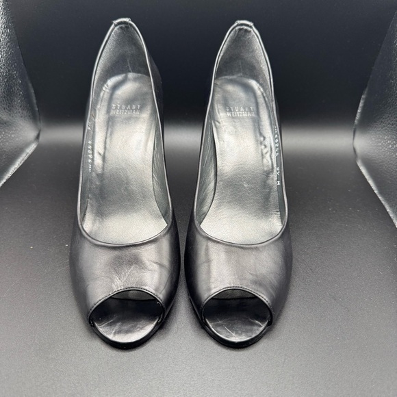 STUART WEITZMAN Black Leather Peep Toe Wedge Heels Size 9.5 M JW26244 - Picture 3 of 7